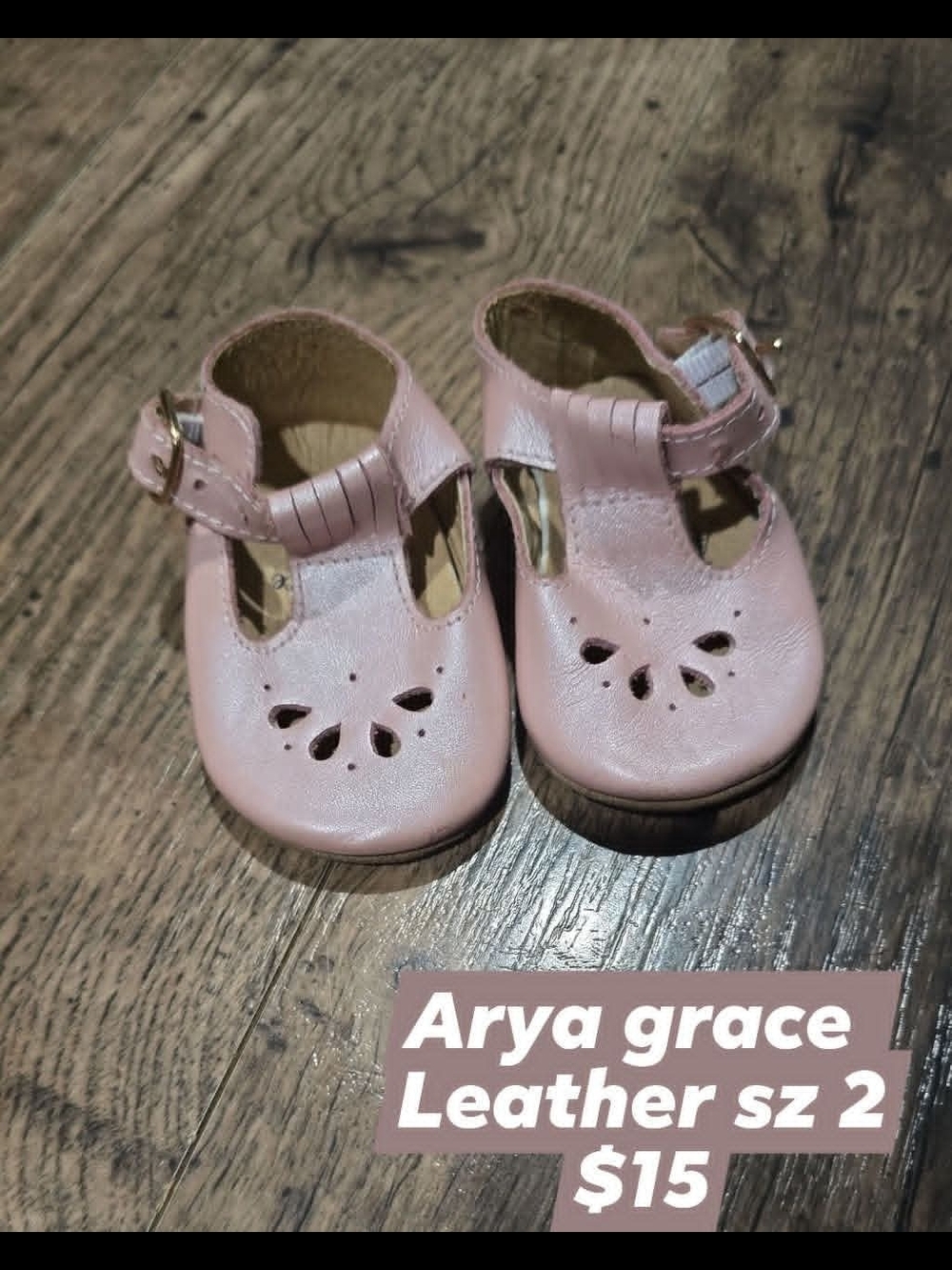 Pink Leather T-Strap Baby Shoes - Size 2